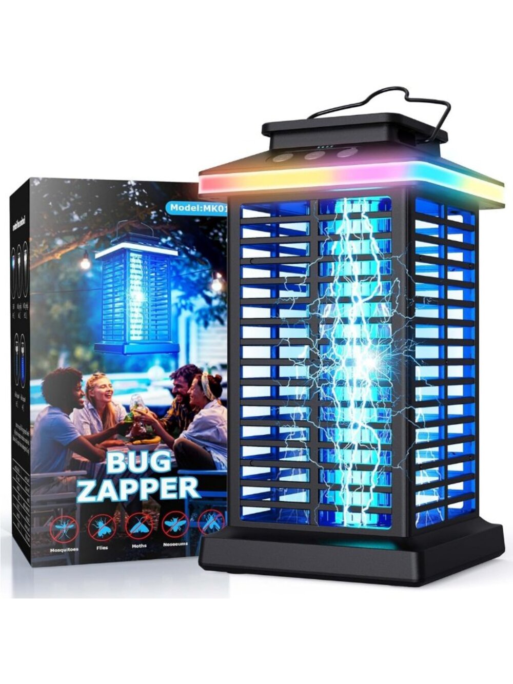 Rechargeable 3-in-1 Outdoor Bug Zapper & LED Night Light, 5000mAh Battery, 4000V